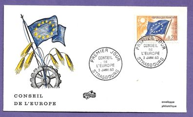 FDC Frankreich Dienstmarken des Europarates Flaggen 3.1.1963