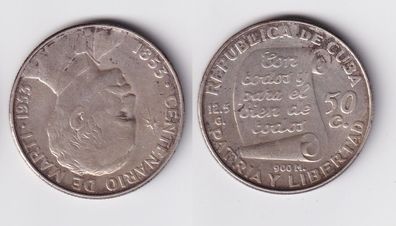 50 Centavos Silber Münze Kuba 1953 900er Silber (157780)
