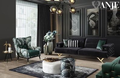Wohnzimmer Sofagarnitur Luxus Set Dreisitzer Couchtisch Sessel 6 tlg