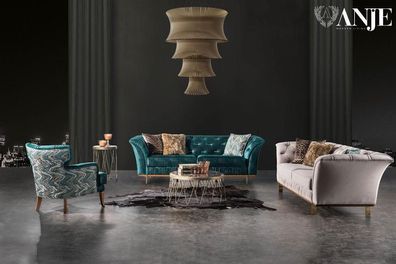 Luxus Wohnzimmer Sofas Set Textilmöbel Dreisitzer Sessel 3tlg Modern