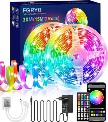 FGRYB LED RGB Streifen Band 30 Meter Farbwechsel Lichterkette Fernbedienung App