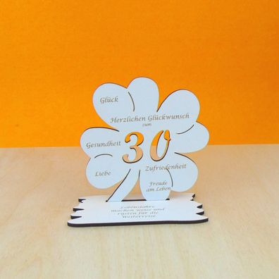 30. Geburtstag 11 cm Vintage Weiß Kleeblatt graviert für Geld oder Gutschein Geschenk