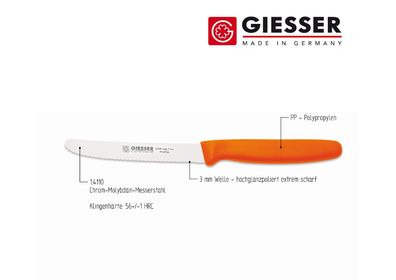 Giesser Messer Tomatenmesser Brötchenmesser Küchenmesser 11cm Welle 6er Set bunt
