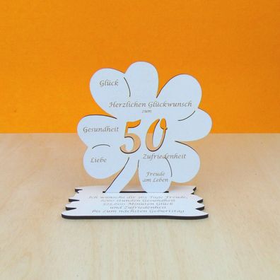 50. Geburtstag für ein Geld oder Gutschein Geschenk 11 cm Kleeblatt Vintage Weiß 01