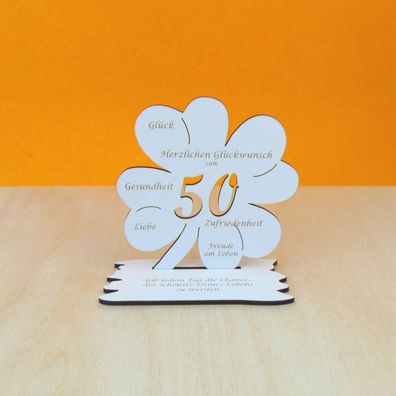 50. Geburtstag Geschenk Vintage Weiß als Kleeblatt 11 cm Geld oder Gutschein 05