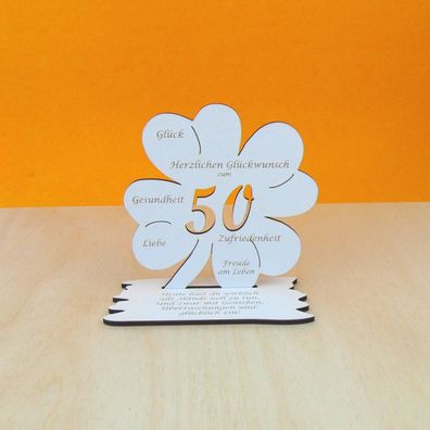 50. Geburtstag als Geld oder Gutscheingeschenk Vintage Weiß als Kleeblatt 11 cm 06
