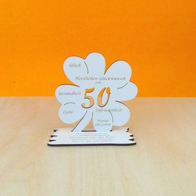 50. Geburtstag für Geld oder Gutscheingeschenk Vintage Weiß als Kleeblatt 11 cm 07