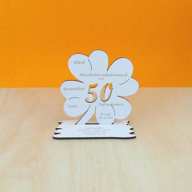 50. Geburtstagsgeschenk Geld oder Gutschein Vintage Weiß als Kleeblatt 11 cm