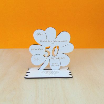 50. Geburtstag Geld oder Gutschein Vintage Weiß als Kleeblatt 11 cm in Vintage Weiß
