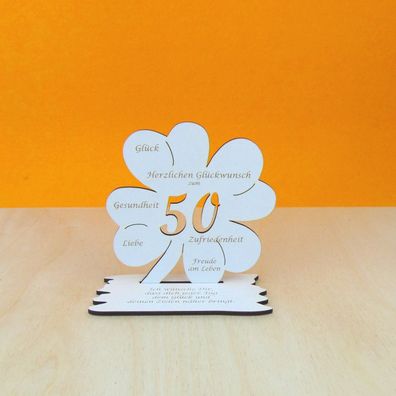 50. Geburtstag für Gutschein oder Geld Vintage Weiß als Kleeblatt 11 cm Vintage Weiß