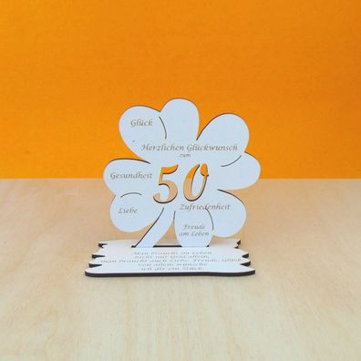 50. Geburtstag Geschenk Gutschein oder Geld Vintage Weiß als Kleeblatt 11 cm