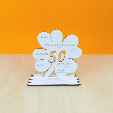 50. Geburtstag Geschenk Vintage Weiß Kleeblatt 11 cm für Geldgeschenk oder Gutschein