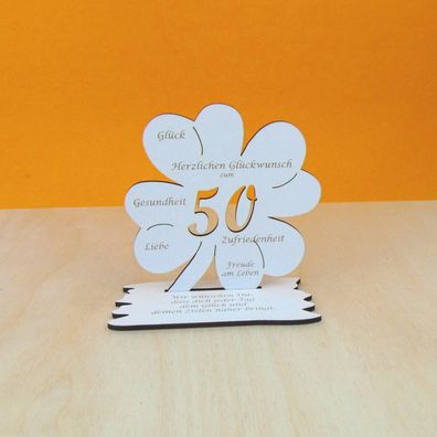 50. Geburtstagsgeschenk Vintage Weiß Kleeblatt 11 cm Geldgeschenk oder Gutschein