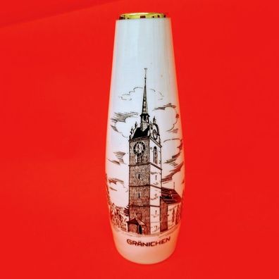 Andenken Ottlinger Sevelen Suisse Porzellan Vase von Gränichen Kirchen Handarbeit