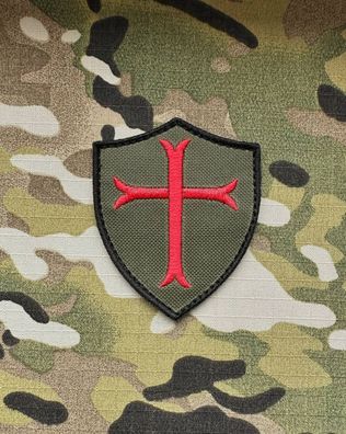 Patch Kreuz der Templer Oliv Rot Ritter Klett Abzeichen Veteran Aufnäher Armee