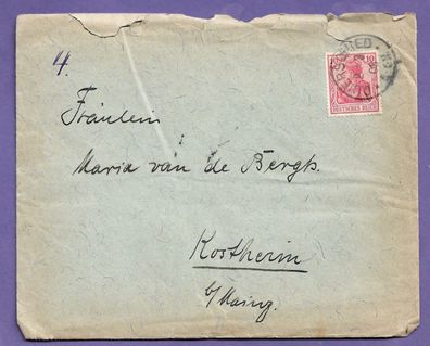 Umschlag Deutsches Reich Quierschied nach Kostheim 27.3.03