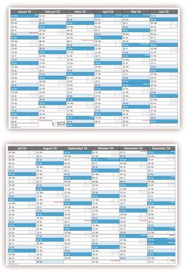 25 Stück - Tafelkalender DIN A5 2024 blau, 300g BD Papier gut beschreibbar