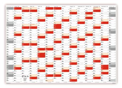 XXL Wandkalender gerollt Wandplaner DIN A0 2025 (rot2) große Tageskästchen