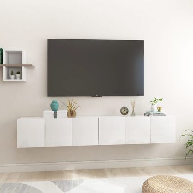 vidaXL TV-Hängeschränke 3 Stk. Hochglanz-Weiß 60x30x30 cm