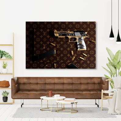 Luxury Waffe Gun and bullets Fashion Leinwand, Acrylglas + Aluminium, Poster Wandbild