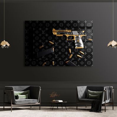 Wandbild LV Waffe Gun and bullets Luxury Leinwand, Acrylglas + Aluminium, Poster