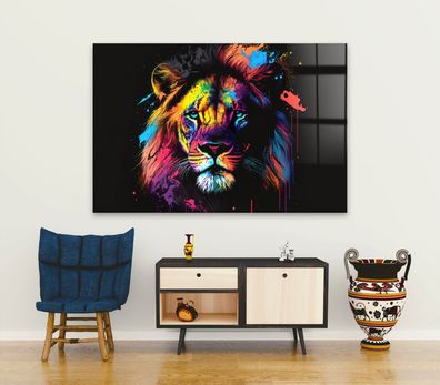 Wandbild Lion Löwe Pop Art Tier Leinwand , Acrylglas + Aluminium , Poster Premium