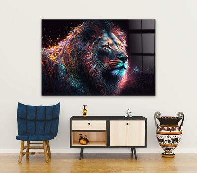 Leinwand Tier Lion Löwe Pop Art Acrylglas + Aluminium , Poster Premium Wandbild
