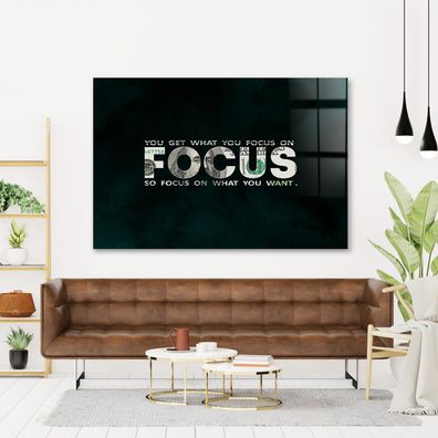 FOCUS Text Business Motivational Leinwand , Acrylglas + Aluminium , Poster Wandbild