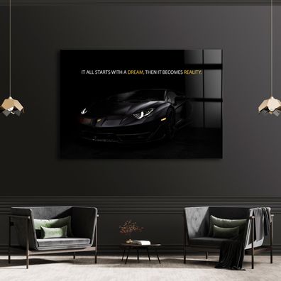 Supersportwagen Motivational Text Leinwand , Acrylglas + Aluminium , Poster Wandbild