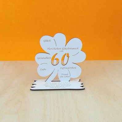 60. Geburtstag für Geldgeschenk und Gutschein 11 cm Kleeblatt Vintage Weiß