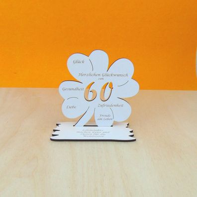 60. Geburtstag als Gutschein und Geldgeschenk Kleeblatt Vintage Weiß