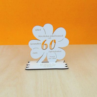 60. Geburtstag Gutschein und Geldgeschenk mit 11 cm Kleeblatt Vintage Weiß