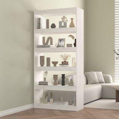 vidaXL Bücherregal/ Raumteiler Weiß 80x30x167,4 cm Massivholz Kiefer