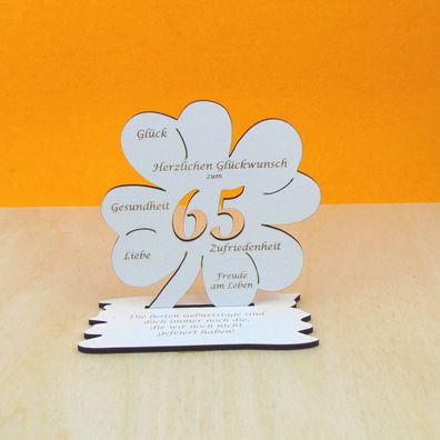 65. Geburtstag 11cm Kleeblatt Vintage Weiß für Geld oder Gutschein Tischdeko 03