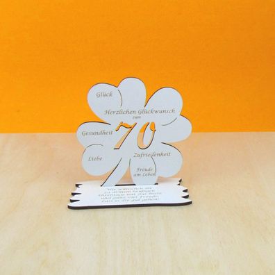 70. Geburtstag Vintage Weiß Kleeblatt 11 cm Tischdeko Gutschein oder Geld Geschenk 07