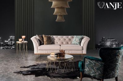 Für Wohnzimmer Luxuriöses Set Sofa + Sessel Bequem Textil Modern Neu