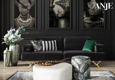 Schwarzes Edelstahl Sofa Moderne Wohnzimmer Couch Textilmöbel Luxus