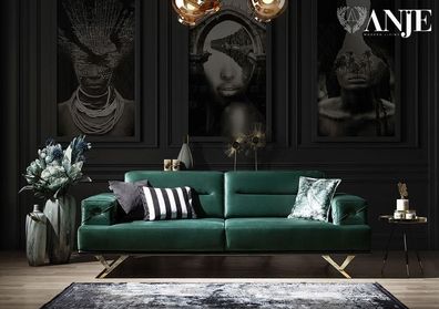 Grüner Dreisitzer Wohnzimmer Sofa Textilmöbel Polstercouchen Edelstahl