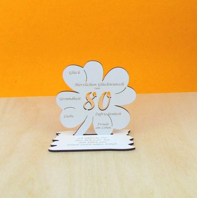 80. Geburtstag Geschenk Geld oder Gutschein Kleeblatt 11 cm Vintage Weiß Tischdeko 10