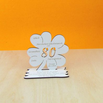 80. Geburtstagsgeschenk Geld oder Gutschein Kleeblatt 11 cm Vintage Weiß Tischdeko 11