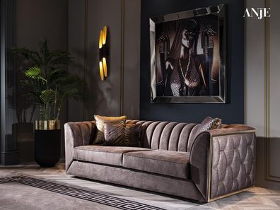 Luxuriöser Taupe Dreisitzer Wohnzimmermöbel Moderne Couch Textilsofas