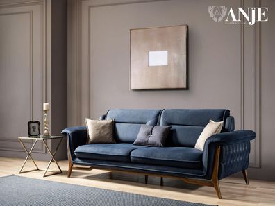 Blaues Sofa Wohnzimmercouch Luxus Dreisitzer Textil Sitzer Edler Stil