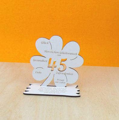 45. Geburtstag Kleeblatt 11 cm Vintage Weiss für Geld und Gutschein als Geschenk 06