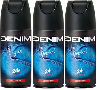 Denim Original Deodorant Spray 24h Action 3 x 150ml Deo