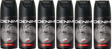 Denim Black Deodorant Spray 24h Action 6 x 150ml Deo