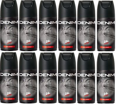 Denim Black Deodorant Spray 24h Action 12 x 150ml Deo
