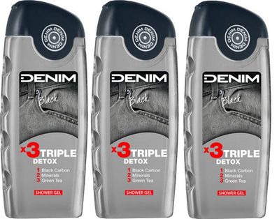 DENIM Black * 3Triple Detox Duschgel / Showergel 3 x 250ml New