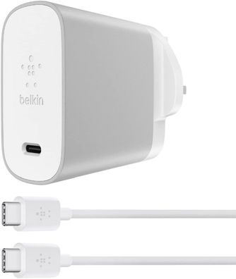 Belkin USB-C Ladegerät UK Stecker 45W inkl. USB-C auf USB-C Kabel 1.8 m silber