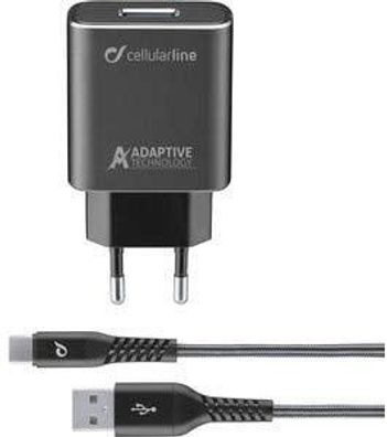 Cellularline TETRA FORCE Lädegerät mit USB-C Kabel 1 m Handyladegrät schwarz
