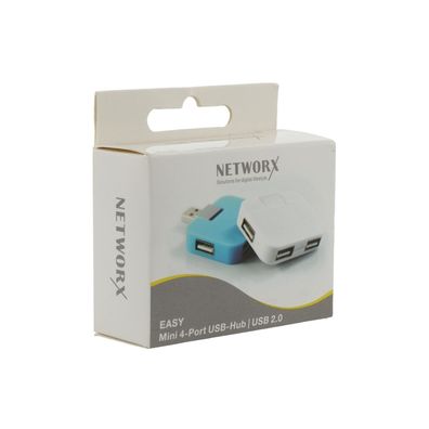 Networx Easy USB 2.0 4-Port Hub Verteiler-Adapter 1xStecker 4xBuchse weiß - neu